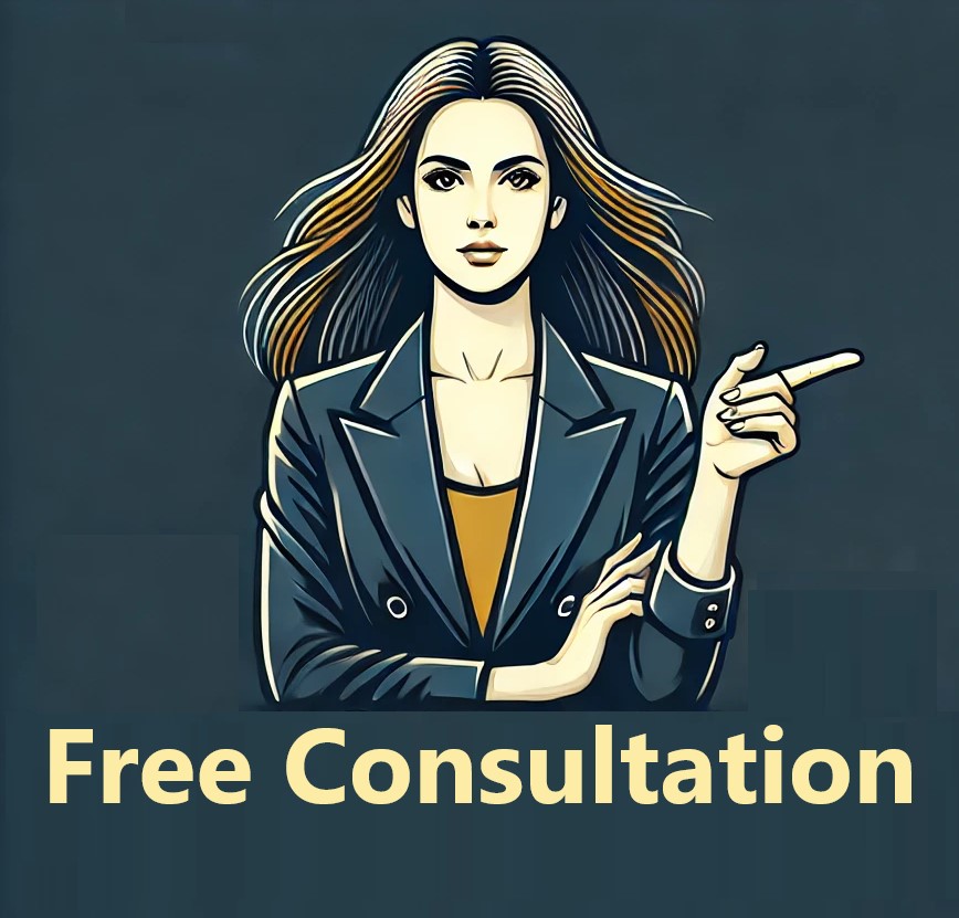 Free Consultation woman pointing to the right