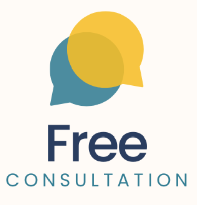 Free Consultation with blue and yellow speak bubbles