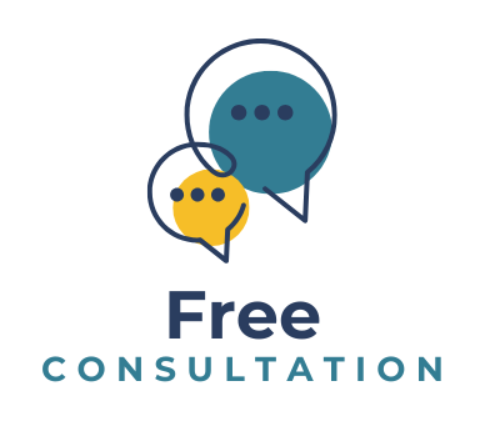 Free Consultation with yellow and blue speak bubbles